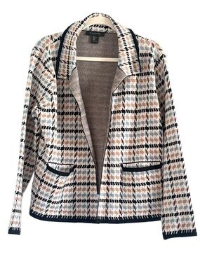 Tahari Beige Black & Cream Houndstooth Open-Front Cardigan XL